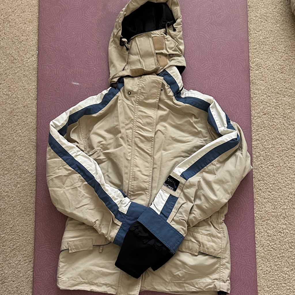 Women’s Sessions Snowboard Jacket And Pants, Beige And Blue, Xs, Euc